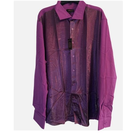 NWT DiBanGu Men's Party Shirt Purple Sparkly Long Sleeve 20% Silk Size XXL - Picture 1 of 3